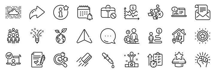 Timer, Chemistry pipette and Jobless line icons pack. Share, Message, Paper plane icons. Winner podium, Online documentation, Chart web icon. Credit card, Info, Save planet pictogram. Vector