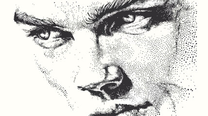 Obraz premium Detailed Stippling Dotwork Illustration of Human Face in Vintage Style