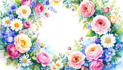 Floral wreath border on white background