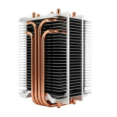 Cpu cooler with copper heat pipes isolated on transparent background