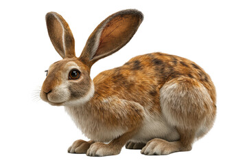 Obraz premium Brown rabbit with long ears, sitting upright, on black background