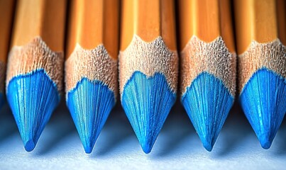 Close-up of pencils with vibrant blue tips