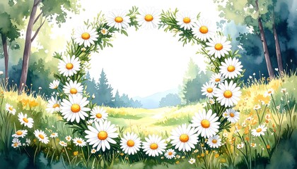 Floral wreath frame on a meadow