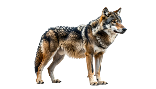 Majestic wolf standing and observing with transparent background