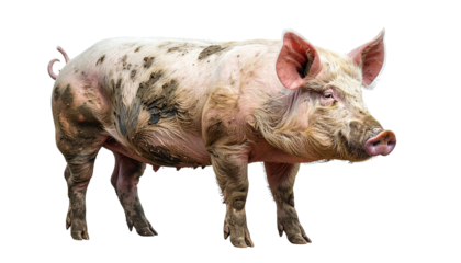 Big dirty pig standing on transparent background