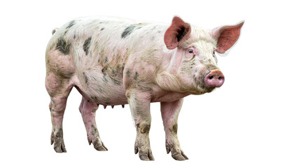 Fototapeta premium Big domestic pig standing on transparent background