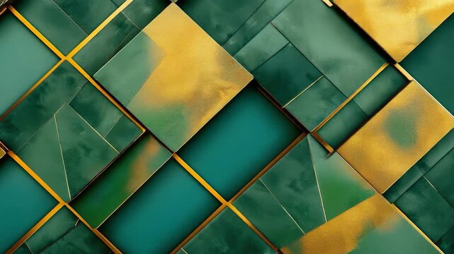 Close-up shot of a beautiful green and gold tiled wall with intricate designs