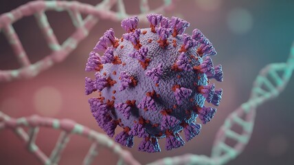 3D Rendering of a Coronavirus Particle and DNA Helix