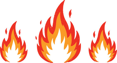 Three vibrant flame illustrations with detailed texture on transparent background