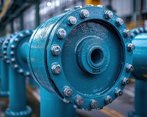 Close-up of industrial piping components