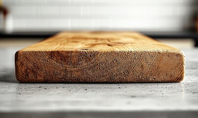 Close-up of a light brown wooden plank on a gray surface