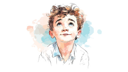 Joyful Watercolor Boy Portrait Vector with Playful Expression