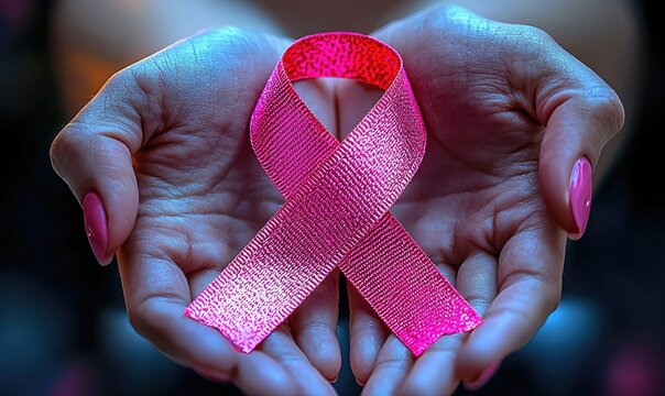Pink ribbon held in hands