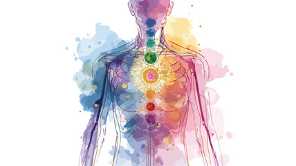 Energizing Watercolor Human Body Illustration with Vibrant Energy Flow