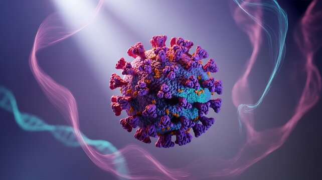 Microscopic View of Coronavirus with DNA Strands
