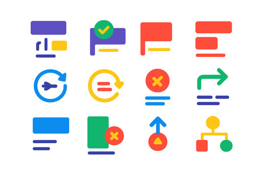 Python Control Flow Icons. Flat vector icons of Python Control Flow: if condition, elif block, else branch, for loop, while loop,