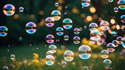 Lots of soap bubbles in the air	