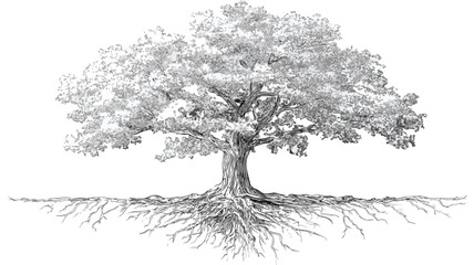 Yggdrasil Tree with Roots Vector Isolated - Detailed Illustration for Designs