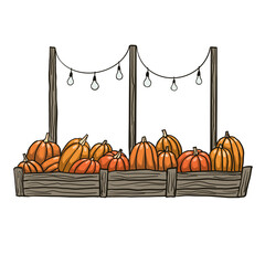 Pumpkins in a crate at a holiday market