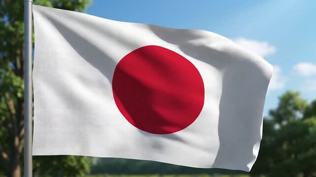National flag of japan known as the hinomaru waving proudly in a breeze 