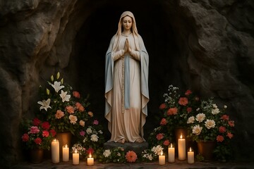 Serene Virgin Mary Statue Inspiring Faith and Hope for Religious Events and Spiritual Growth, Ideal for Church Publications et Inspirational Content