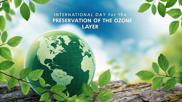 Green planet Earth protected by lush leaves, celebrating International Ozone Layer Preservation Day