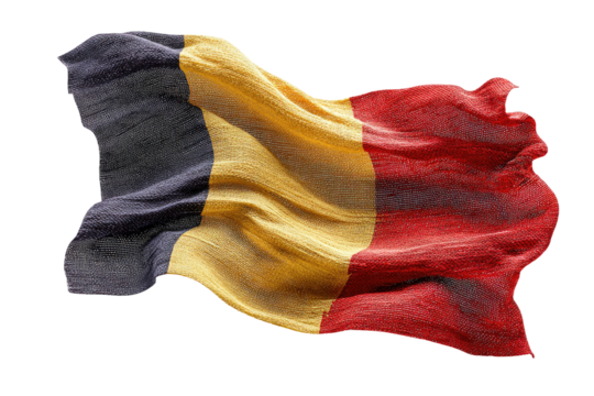 Belgian flag, waving, vibrant colors, textured fabric, black, yellow, red,  rippled