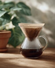 Glass coffee pot with a filter in it