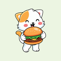 Cartoon Cat Holding a Burger Illustration