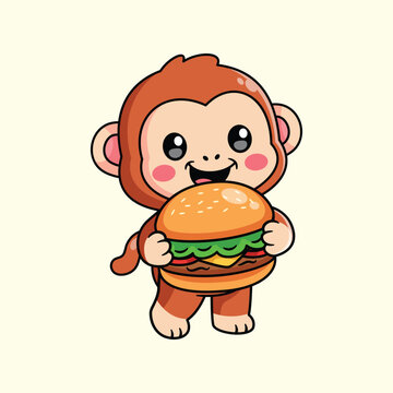 Cartoon Monkey Holding a Burger Illustration