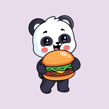 Illustration of a Panda Holding a Burger