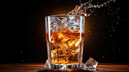 Refreshing Cold Drink Splash in Glass with Ice and Water Drops | Fizzy Cola Beverage with Liquid Motion, Carbonated Drink, Cola Splash, Refreshing Ice Beverage