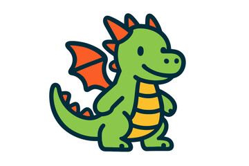 Colorful cartoon dragon icon in flat vector style, playful and bold, perfect for fantasy themes, games, and creative design projects.