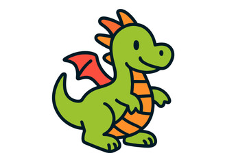 Vibrant dragon cartoon icon with thick outline and simple shapes, flat vector illustration for apps, fantasy art, and stock resources.