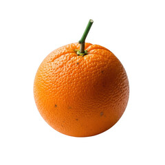 Single ripe orange fruit with stem isolated on a simple background freshness