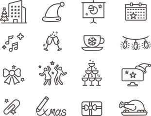 Office christmas party line icon set, isolated vector icons with editable stroke.