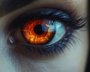Close-up of an eye with stylized fiery iris