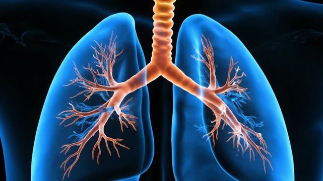 Detailed 3d illustration of the human respiratory system showing the lungs trachea bronchi and bronchioles for medical education and anatomical study of pulmonary science and health