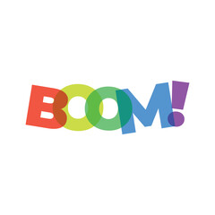 Colorful BOOM Text Graphic Design vibrant playful letters overlapping translucent dynamic energetic illustration typography word art
