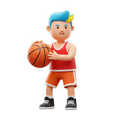 Cartoon Basketball Player Ready to Shoot with orange ball in Uniform