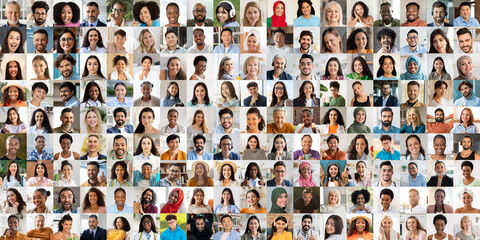 A vibrant collage features a joyful group of people from different cultural backgrounds, highlighting their smiling faces and unique lifestyles.