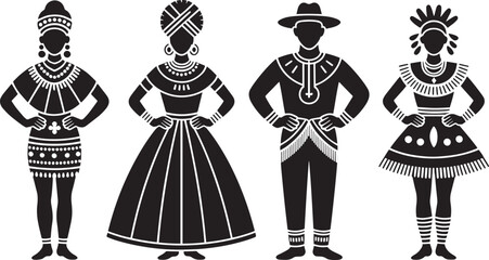 African Culture Traditional Clothing Vector Illustration Depicting People in Traditional Attire and Customs