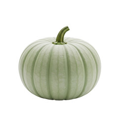 Round pale green pumpkin with subtle yellow-green stripes and a short green stem