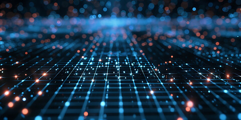 Obraz premium Futuristic Blue Grid with Glowing Particles