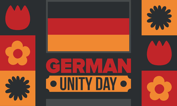 German Unity Day. Celebrated annually on October 3 in Germany. Happy national holiday of unity, freedom and reunification. Deutsch flag. Patriotic poster design. Vector illustration