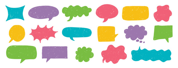 speech bubble texture chalk pencil doodle set. Crayon speech bubble frame, comic talk balloon Grunge colorful collection.