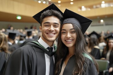 Fototapeta premium Two happy students smiling at graduation ceremony