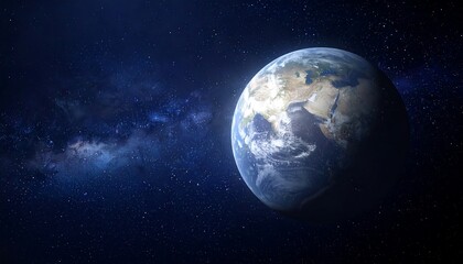 Obraz premium A vibrant depiction of Earth from space showcases continents and oceans against a backdrop of shimmering stars