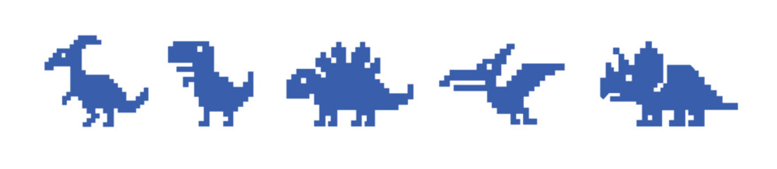 Dinosaur pixel game icon offline error. Cartoon dinosaur pixel icon art. © kolonko