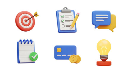 3d icon of set of business and finance icons isolated on transparent background